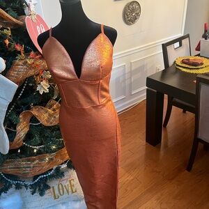 Fashion Nova Copper Backless Dress